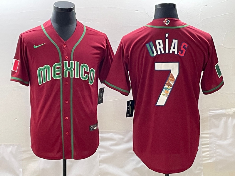 Men's Mexico Baseball #7 Julio Urías 2023 Red World Baseball Classic Stitched Jersey Men's Mexico Baseball #7 Julio Urías 2023 Red World Baseball Classic Stitched Jersey